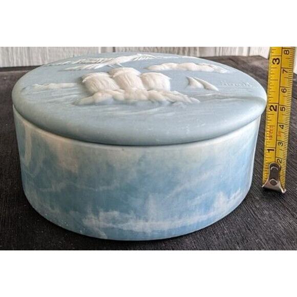 VTG Genuine Blue Incolay Trinket Box Robert Nemith Handcrafted Seagulls Nautical - Picture 6 of 8